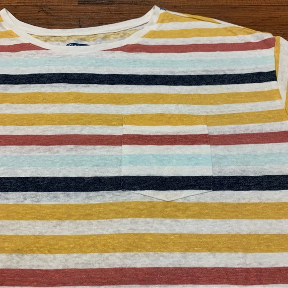 Rainbow Stripes Women Shirt Large Multicolor Old Navy Linen Blend, Lightweight - Picture 4 of 8